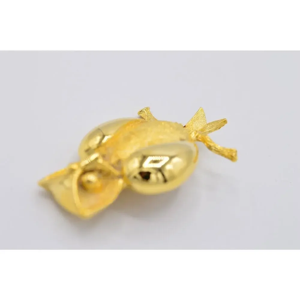 Vintage Wise Owl Pin Brooch Brushed Gold Textured Chunky Figural 80s 1980s BinJ